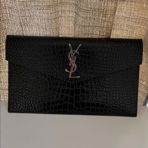 Yves Saint Laurent Uptown Black Crocodile Pattern clutch